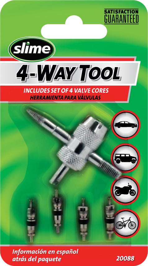Slime® 4-Way Valve Tool with Valve Cores